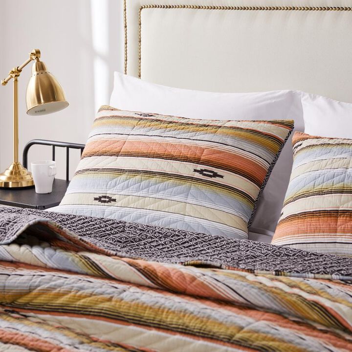 Barefoot Bungalow Painted Desert Colorful Bohemian Striped Pillow Sham, Standard 20x26-inch, Rose