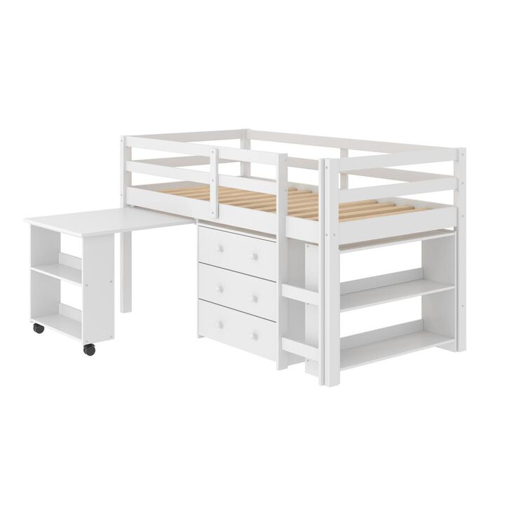 Donco Trading Twin Low Loft Includes Desk, Chest & Bookcase