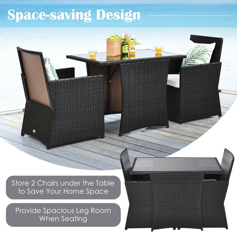 3 Pieces Patio Rattan Furniture Set with Cushion and Sofa Armrest