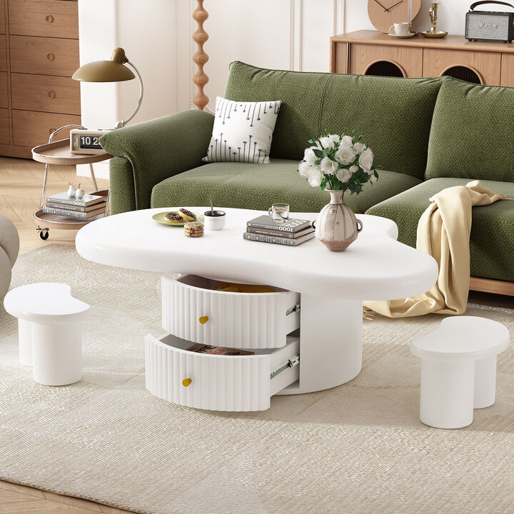 Merax Cloud Coffee Table with 2 Stools Living Room Set