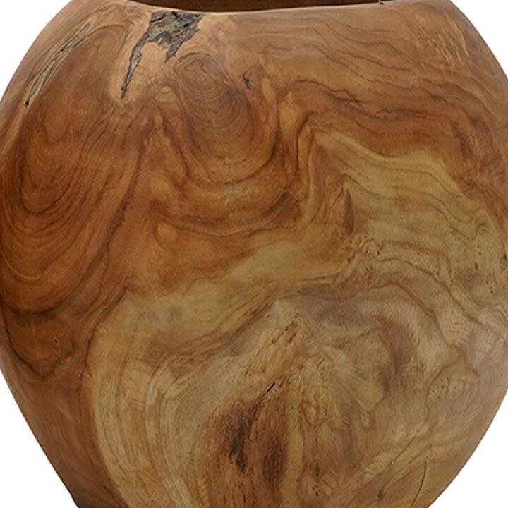 Set of 2 Decorative Teak Wood Table Bowls, Accent Piece, Brown FInish - Benzara