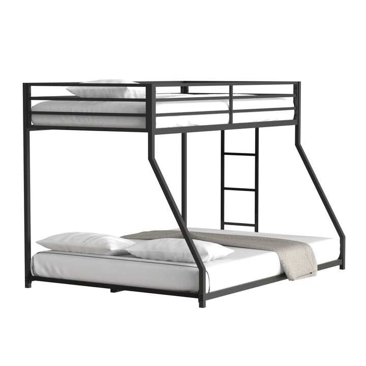 Adam Twin Over Full Metal Bunk Bed Frame, Sturdy Frame with Guardrails, Removable Ladder, No Box Spring Needed, Easy Assembly, Black