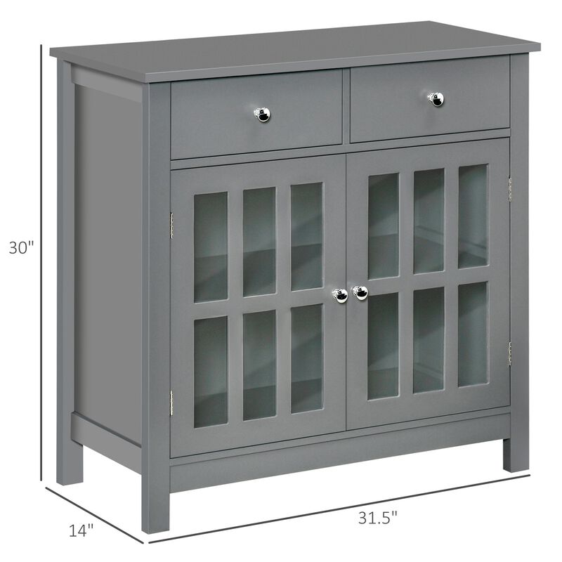 Gray Dining Storage: Sideboard Cabinet with Glass Doors and Drawers