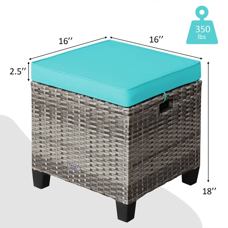 2PCS Patio Rattan Wicker Ottoman Seat with Removable Cushions