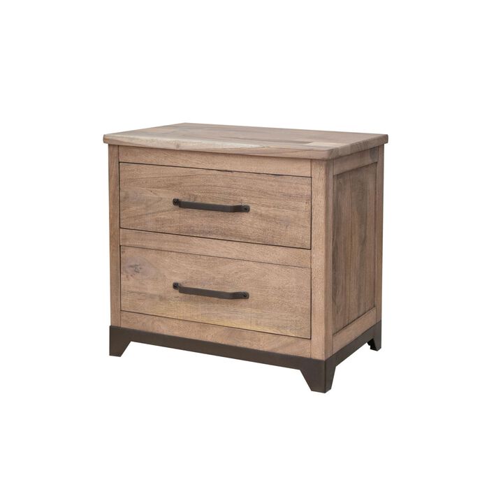 Benjara Umey 29 Inch Nightstand, Drawers, Metal Handles, Support Legs, Wood, Brown and Black