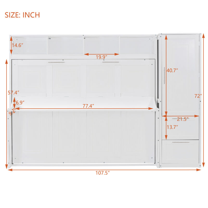 Merax Murphy Bed Wall Bed with Closet and Drawers