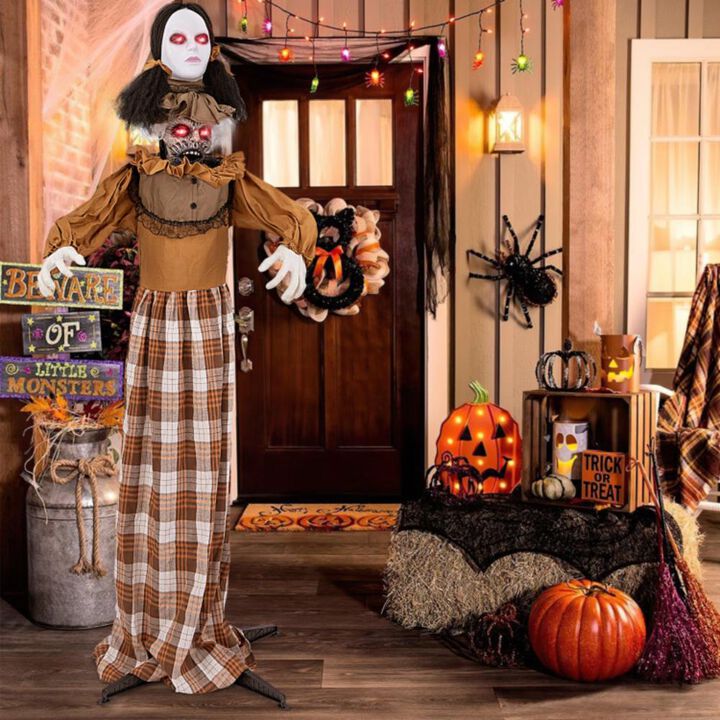 Hivvago Halloween Animatronic Haunted Woman with Pop Up Head and Control Button