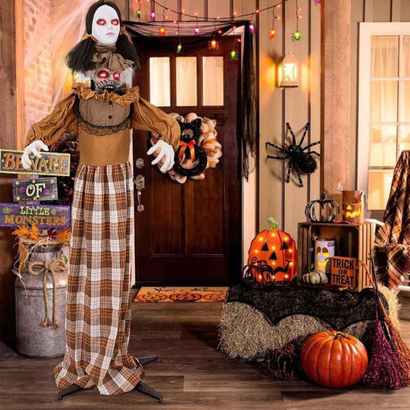 Hivvago Halloween Animatronic Haunted Woman with Pop Up Head and Control Button