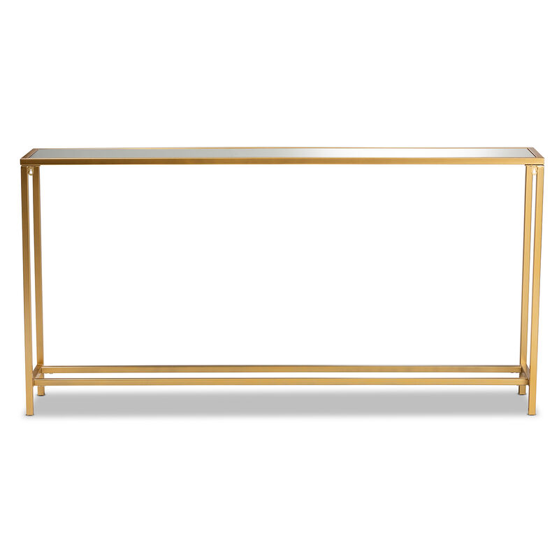 Baxton Studio Alessa Modern Glam Gold Finished Metal And Mirrored Glass Console Table