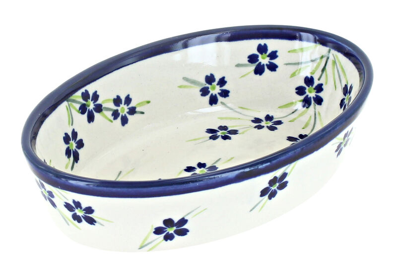 Blue Rose Polish Pottery Peacock Extra Small Oval Baker