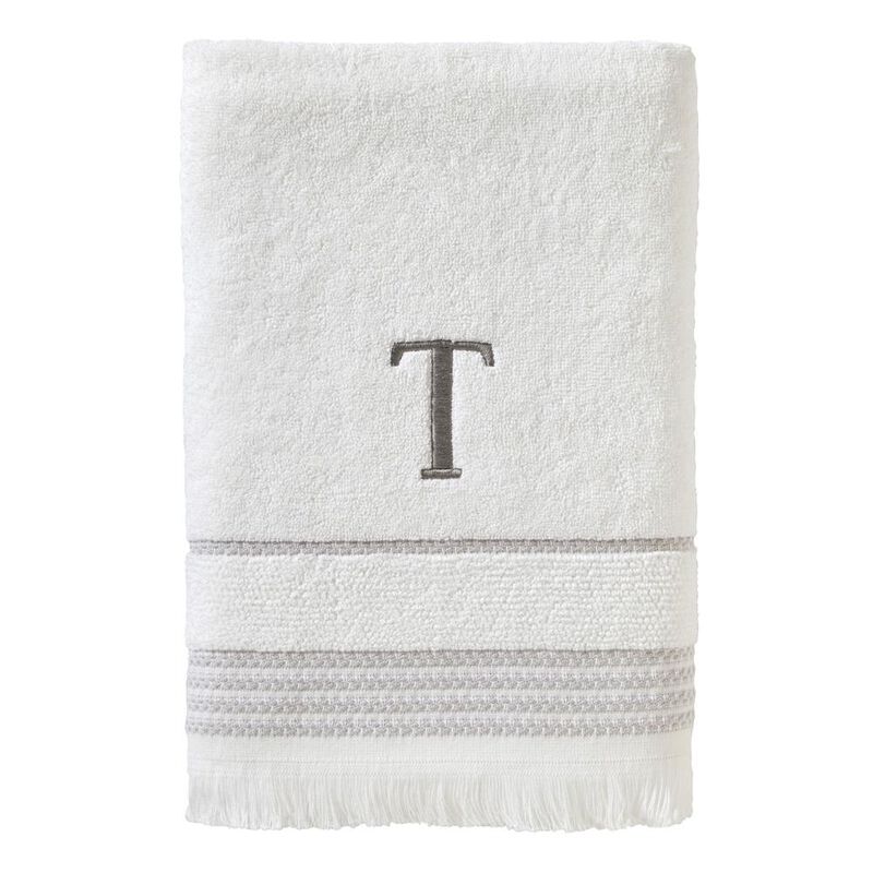 SKL Home By Saturday Knight Ltd Casual Monogram Bath Towel T - 28X54", White