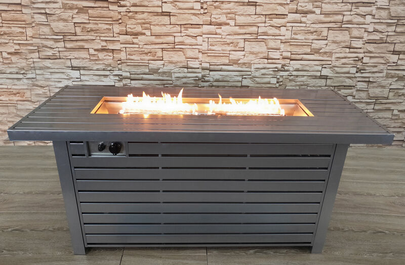Living Source International 24'' x Rectangle Fire Pit Table with Hidden Fuel Tank Gray
