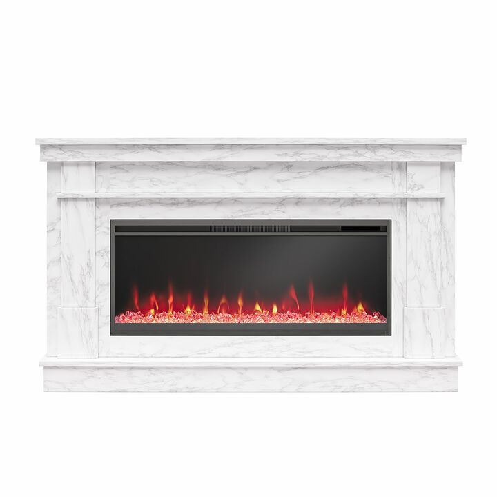 Novogratz Waverly Wide Mantel with Linear Electric Fireplace & Crystal Ember Bed