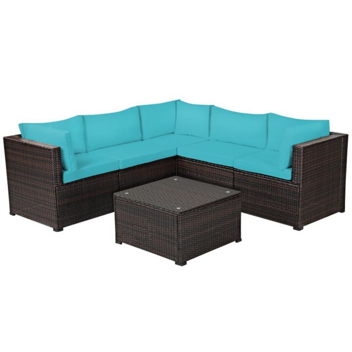 Hivvago 6 Pieces Rattan Patio Sectional Sofa Set with Cushions for 4-5 Person