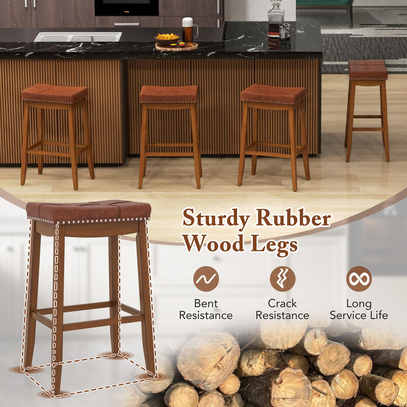 Set of 2 Upholstered PU Leather Bar Stools with Saddle Seat