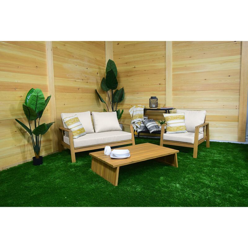 F. Corriveau International - Fuji Outdoor 1-Seater Armchair, Acacia Wood Frame