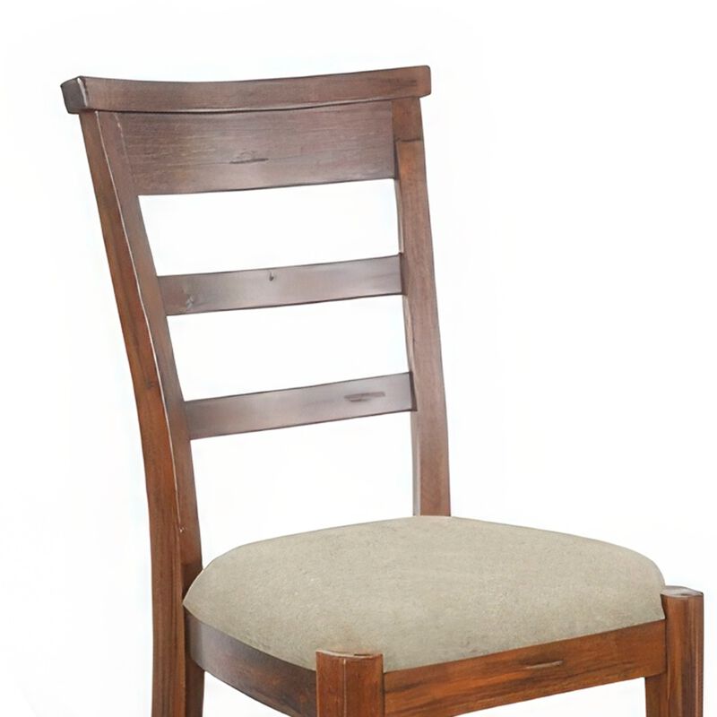 Reggie Side Dining Chair Set of 2, Ladderback, Beige, Brown Mahogany - Benzara
