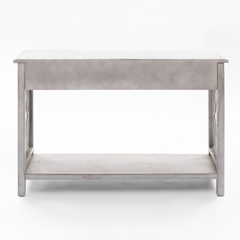 LuxenHome Gray Wood 2-Drawer 1-Shelf Console and Entry Table