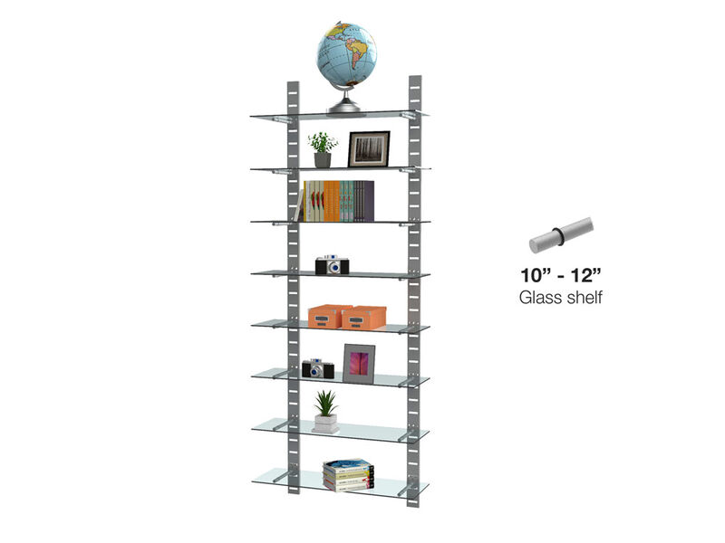 Trendy  Living Room Shelving System 91" High with  8 Glass Shelves 10"-12" Width- Shelves Sold Separately