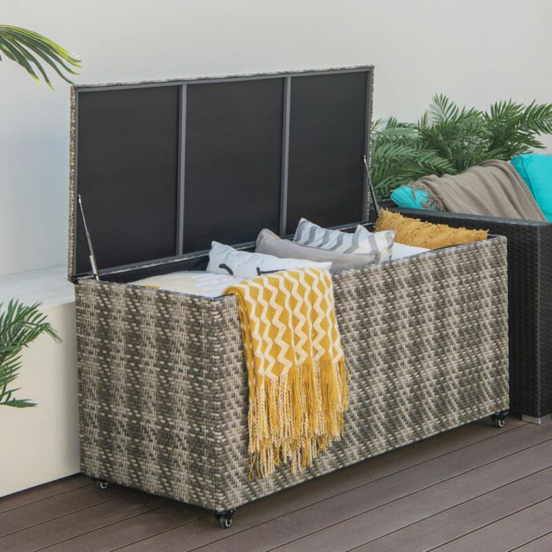 Hivvago 96 Gallon PE Wicker Outdoor Storage Box with 4 Wheels