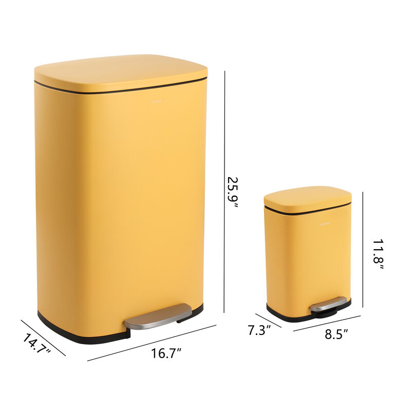 Connor Rectangular Trash Can with Soft-Close Lid and FREE Mini Trash Can