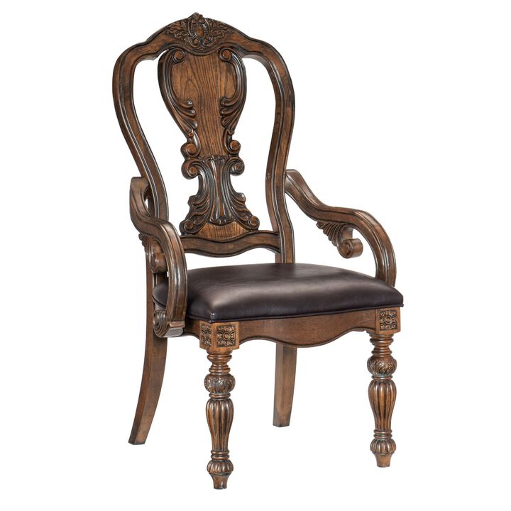 Devi 20 Inch Armchair, Queen Anne Backrest, Turned Legs, Rustic Brown -Benzara