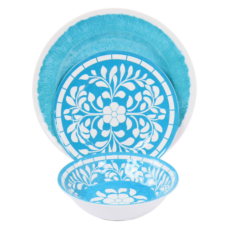 Elama Telly 12 Piece Melamine Dinnerware Set in Teal