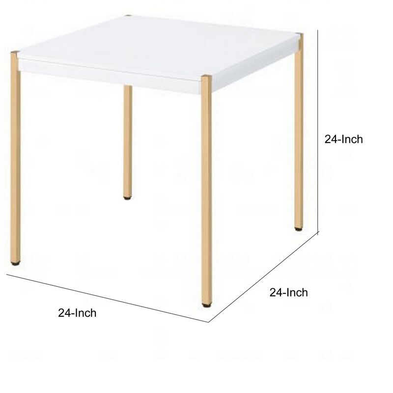 End Table with Metal Tube Legs, White and Gold-Benzara