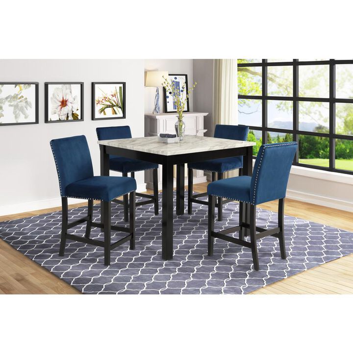New Classic Furniture Furniture Celeste 5-Piece Faux Marble & Wood Counter Set in Blue