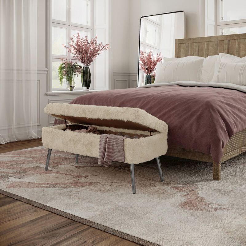 Jofran Huggy Luxury Plush Faux Fur Upholstered Storage Bench