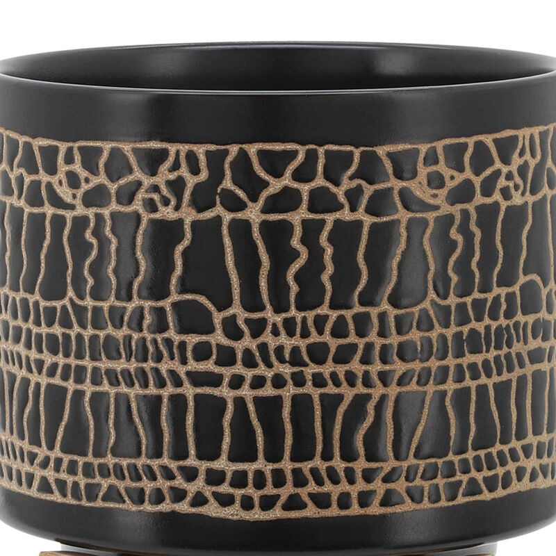 Glazed Planter with Stand, Black Set
