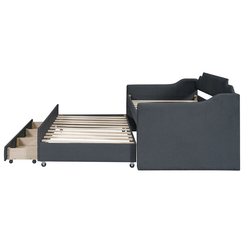 Merax Upholstered Daybed with Trundle and Drawers
