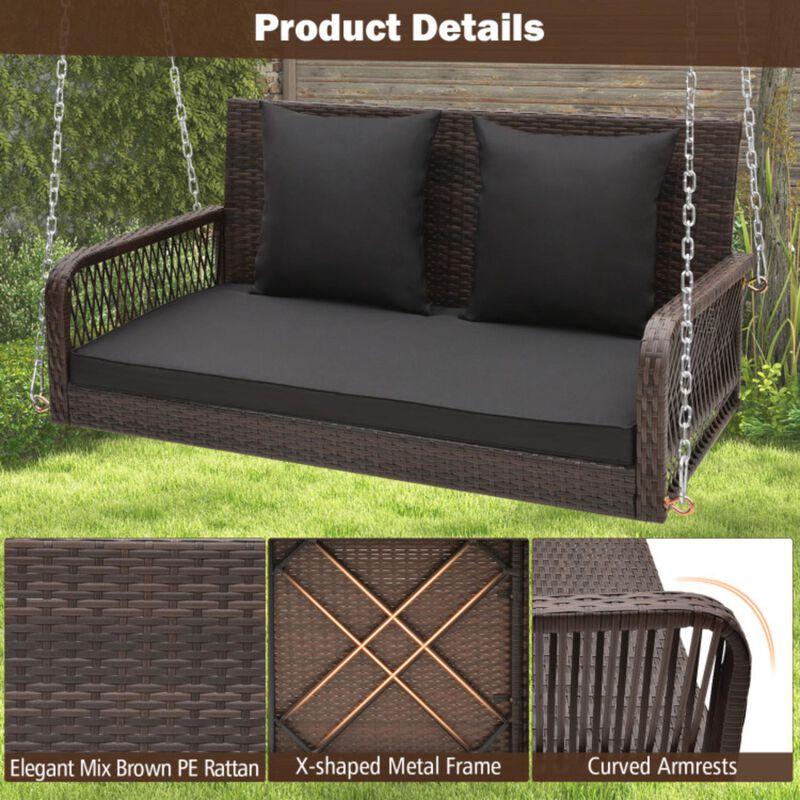 Hivvago 2-Person Outdoor Wicker Porch Swing with Seat and Back Cushions