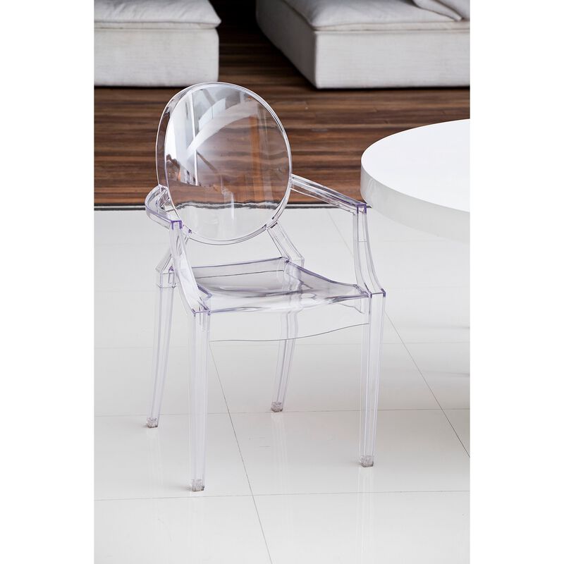 Nili Set of 4 Dining Armchairs, Oval Shape Back, Molded Seat, Clear Finish - Benzara