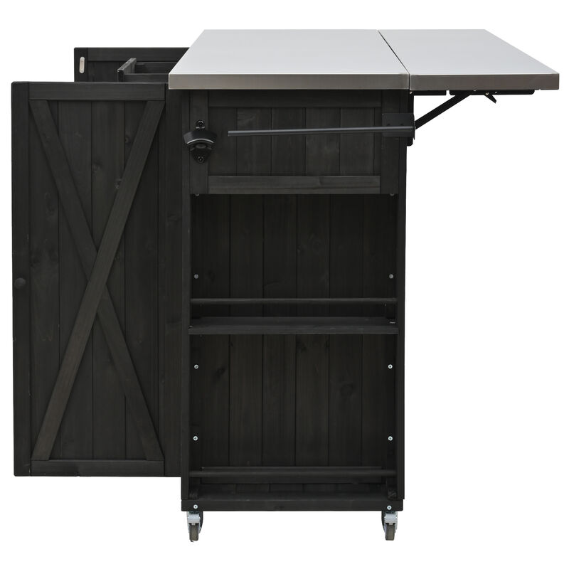 Merax Outdoor  Fir Wood Kitchen Island with Towel and Spice Racks