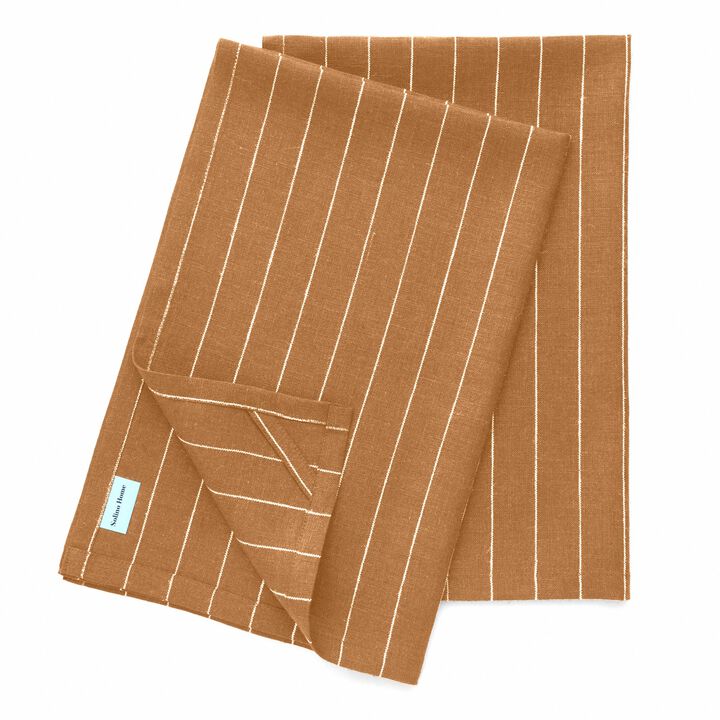 Solino Home 100% Pure Linen Kitchen Towels Set of 2 - 17 x 26 Inch | Pinstripe