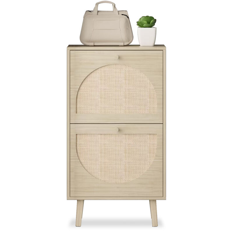 Shoe Storage Cabinet with 2 Rattan Drawers, Space-Saving Shoe Rack