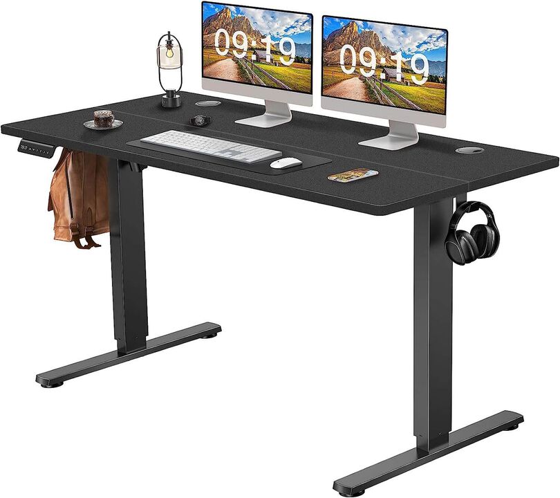 Electric Height Adjustable Standing Desk, Sit To Stand Ergonomic Computer Desk, Black, 55" X 24"