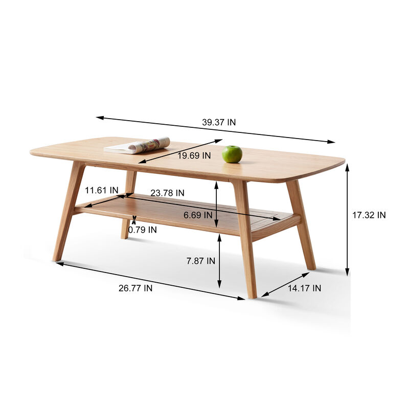 Center table Low Table 100% solid wood Top plate Desk Coffee table Study desk Work from home Easy to assemble Natural wood with storage shelf Natural writing desk