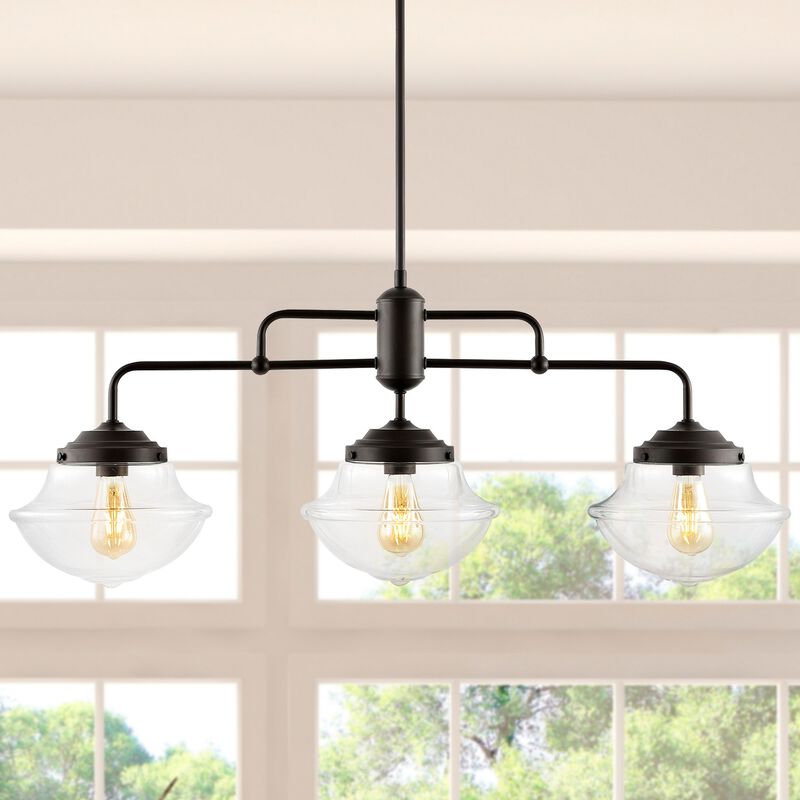 Avery 3-Light Industrial Farmhouse Rustic Iron/Glass Linear LED Pendant