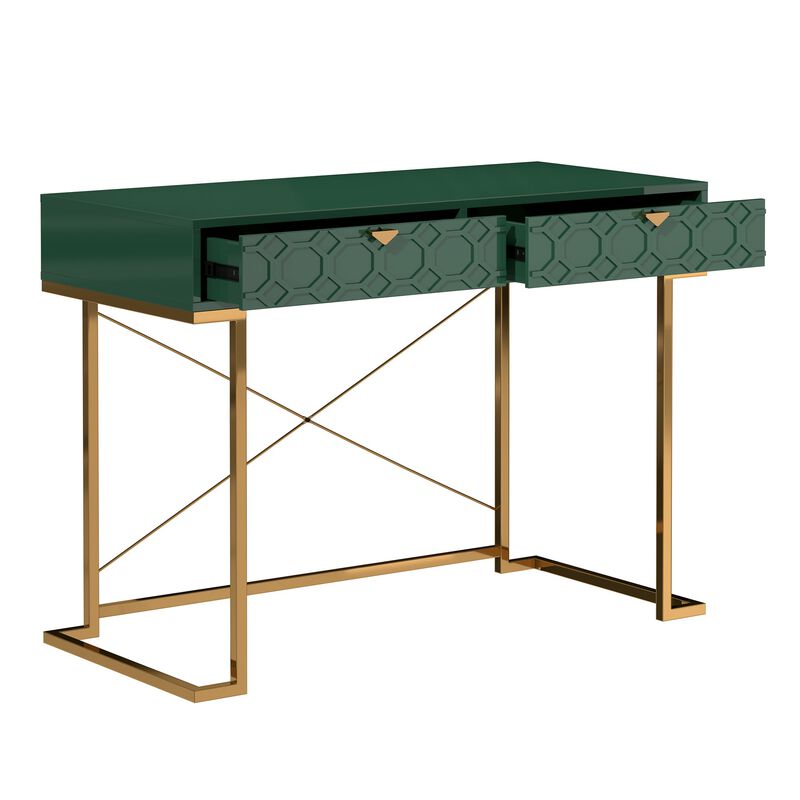 42 in. Rectangular Blue Solid Wood Writing Desk with Metal Stand