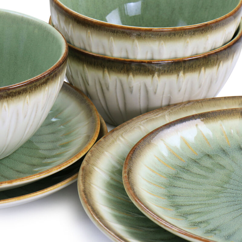 Gibson Elite Mayfair Bay 12 Piece Stoneware Dinnerware Set in Green