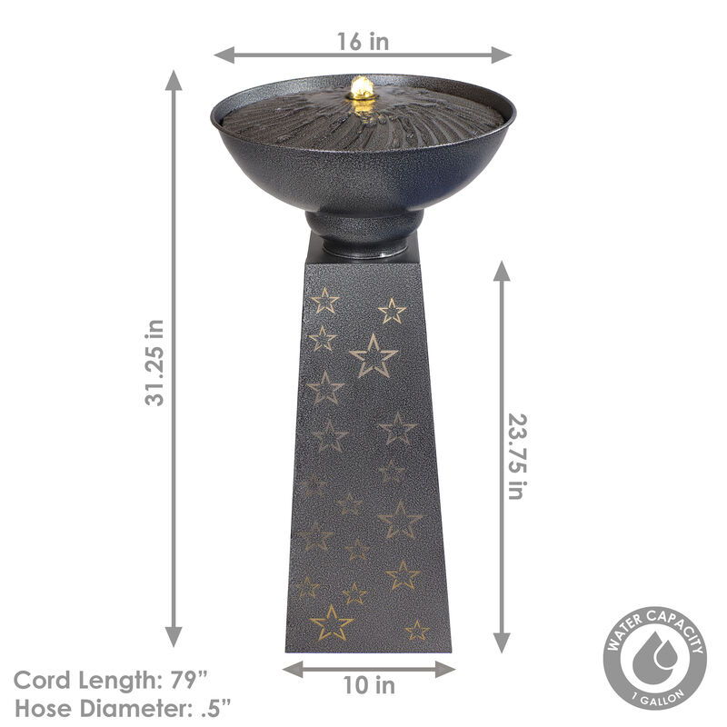 Sunnydaze Starry Sky Galvanized Iron Outdoor Fountain with LEDs - 31.25"