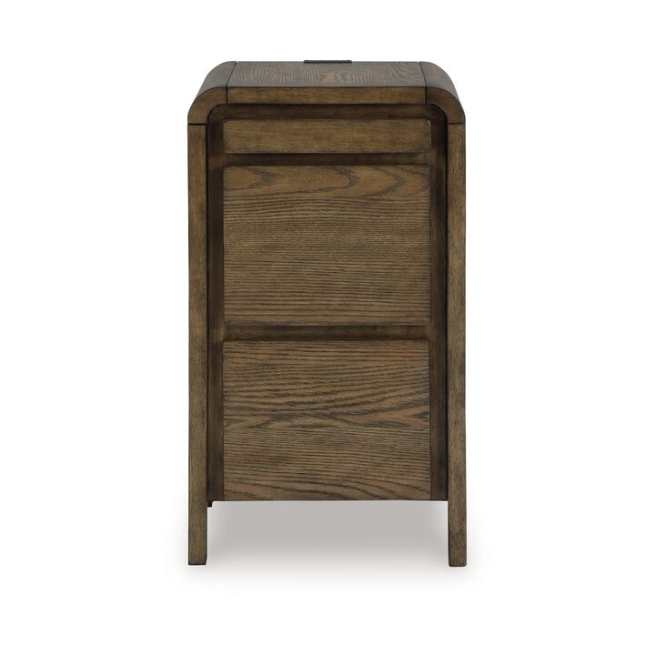 Accent Table, USB Charging Ports, 17 Inch Warm Brown Wood Veneer - Benzara