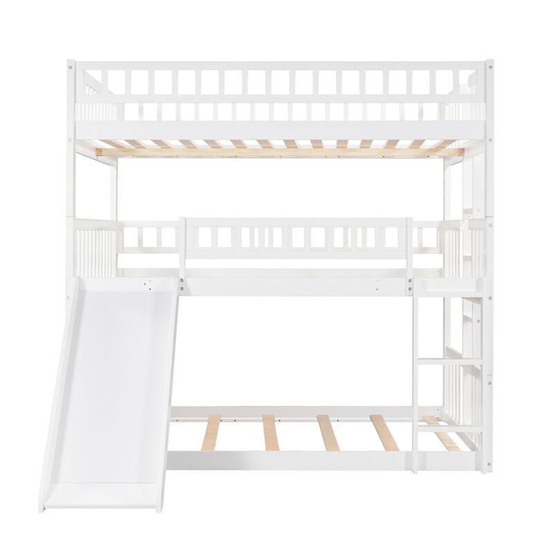 Full-Over-Full-Over-Full Triple Bed With Built-In Ladder And Slide, Triple Bunk Bed