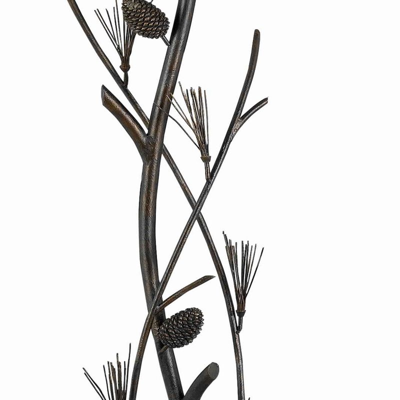 Pine Twig Accent Metal Body Floor Lamp with Conical Shade, Bronze and White-Benzara
