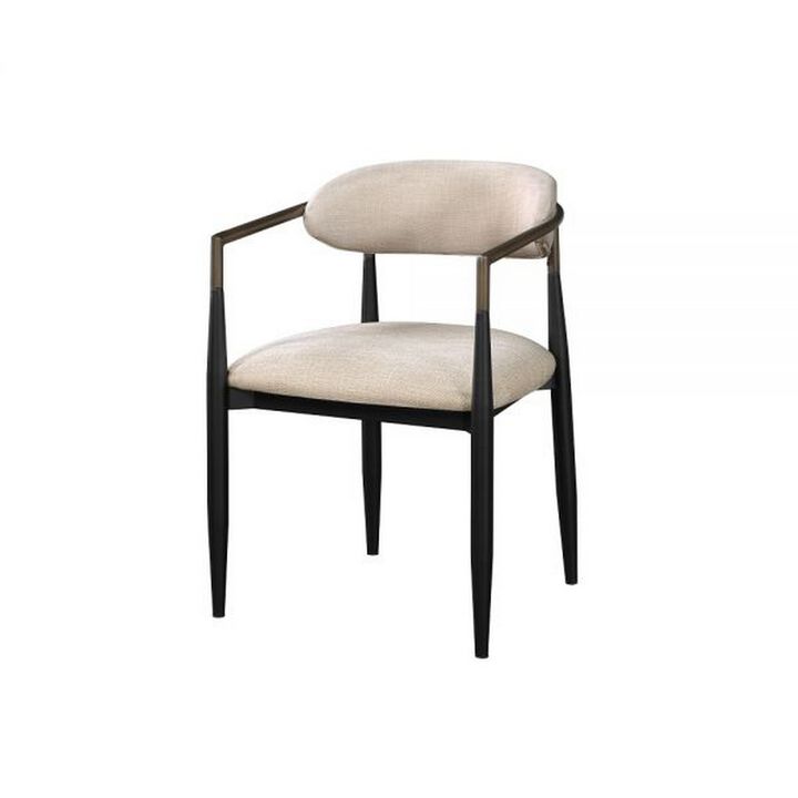 Jerry 23 Inch Dining Chair, Set of 2, Fabric Upholstered, Beige and Black - Benzara