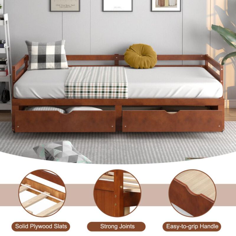 Hivvago Extendable Twin to King Daybed with Trundle and 2 Storage Drawers