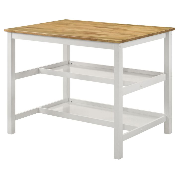 Kiyana Counter Height Table, 2 Shelves, 43 Inch Brown Hardwood, White - Benzara