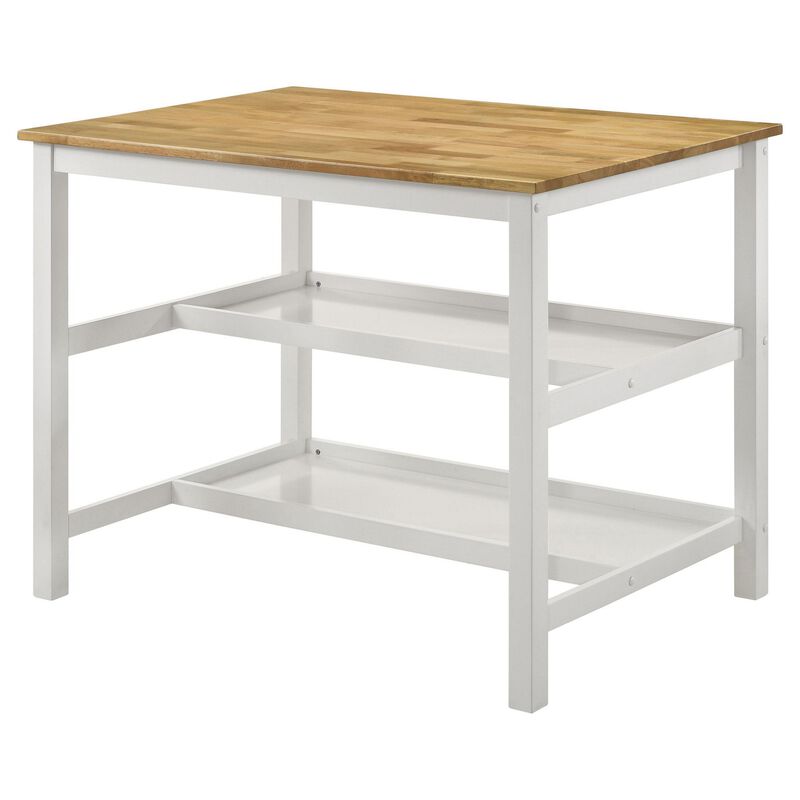 Kiyana Counter Height Table, 2 Shelves, 43 Inch Brown Hardwood, White - Benzara